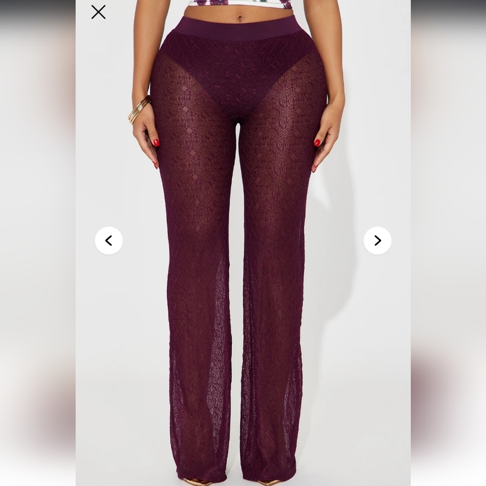 Fashion Nova Plum Sheer Lace Wide-Leg Pants